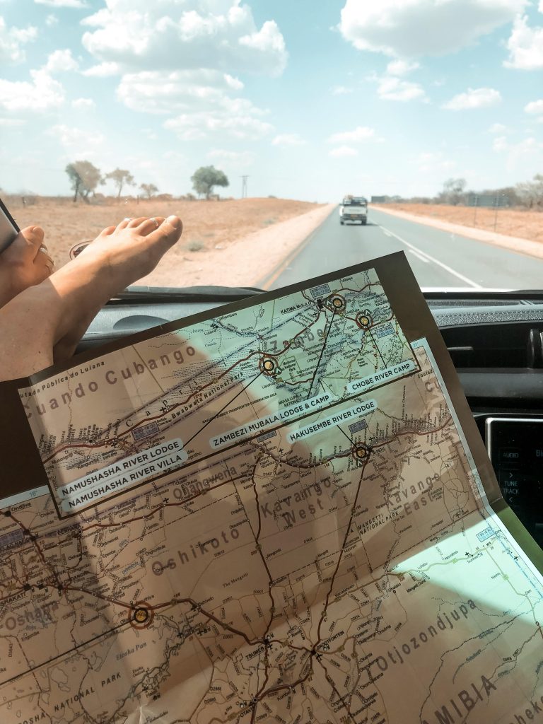 Explore the open road with a map in Namibia, perfect for adventure seekers.